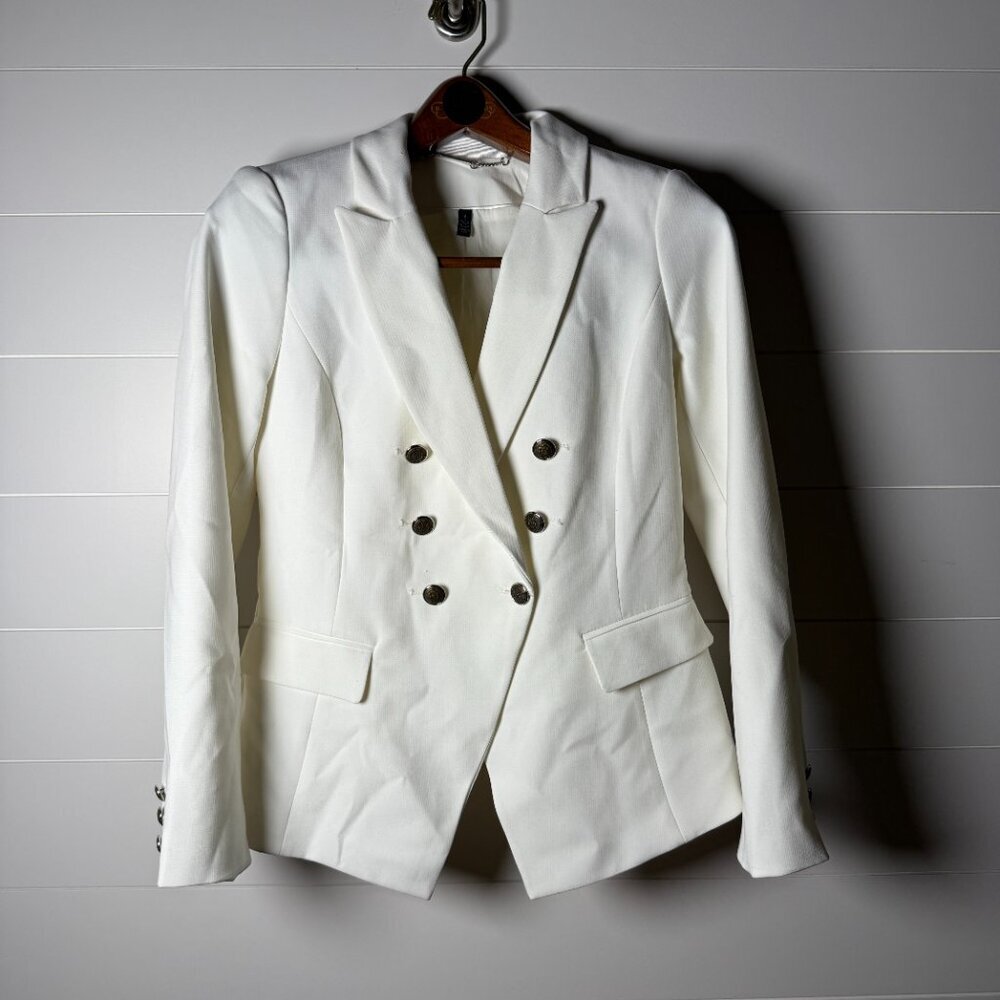 White Black Blazer Jacket Off White Size 4 Double Breast Fully Lined